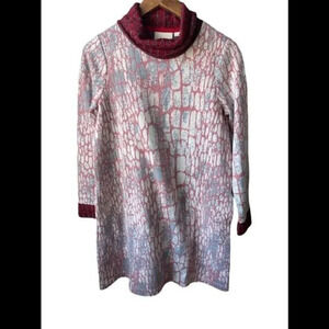 𝅺MAEVE Anthropologie Red Blue Mock/turtle neck Long Sleeve sweater Dress